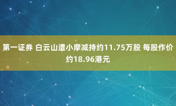第一证券 白云山遭小摩减持约11.75万股 每股作价约18.96港元